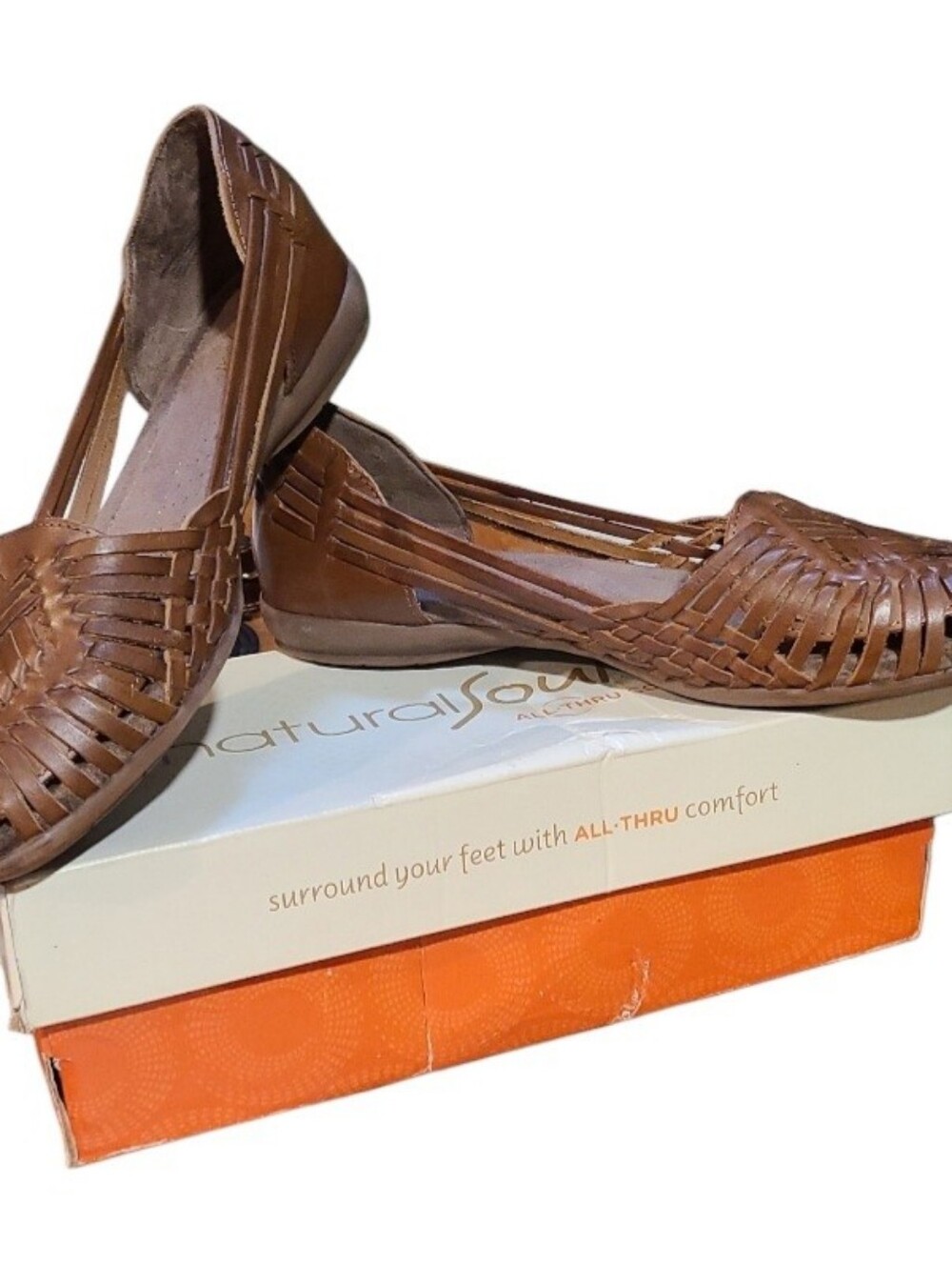 Natural Soul by Naturalizer "Grandeur" woven leather huarache flats. Women 9